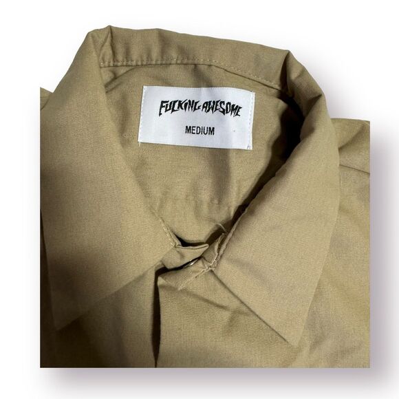 F*cking Awesome Button Up Long Sleeve Rare Y2K Beige Streetwear VTG Shirt Medium - Picture 5 of 5